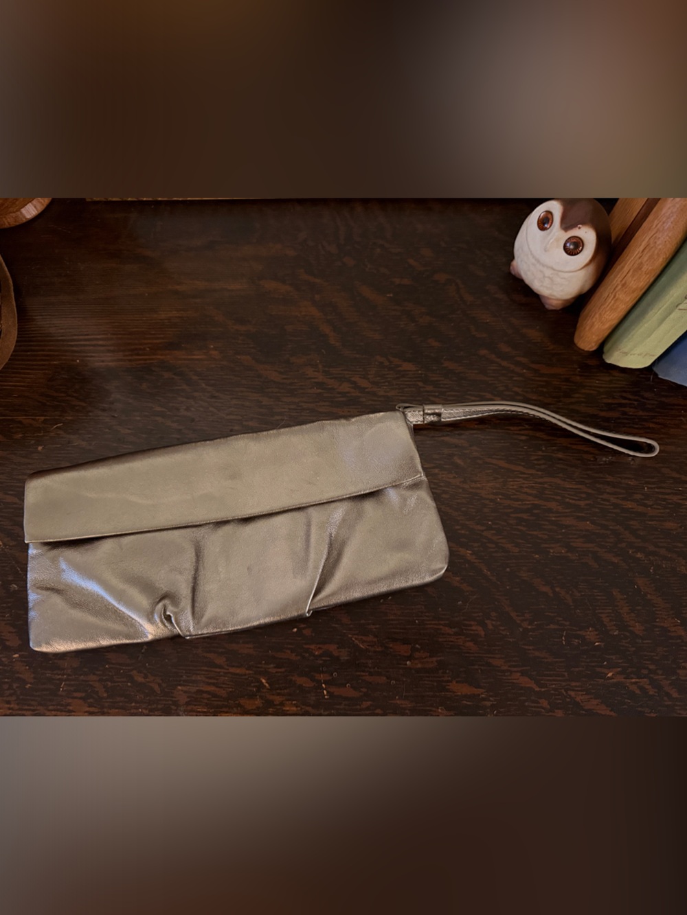 Banana Republic Leather Wristlet Clutch - Metallic Gray